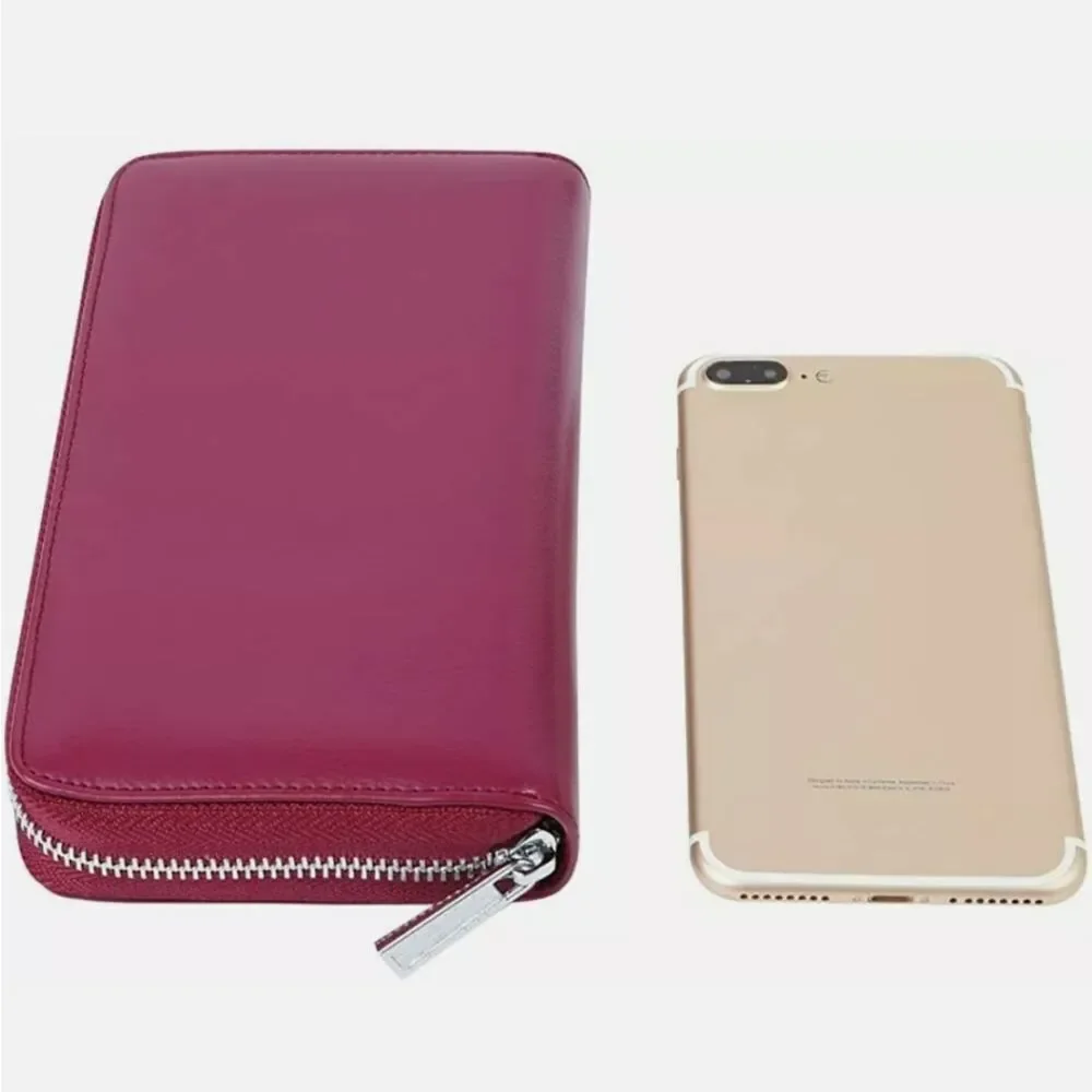 36 Slots Women RFID Blocking Card Holder Leather Zipper Organizer Wallet (Rose)